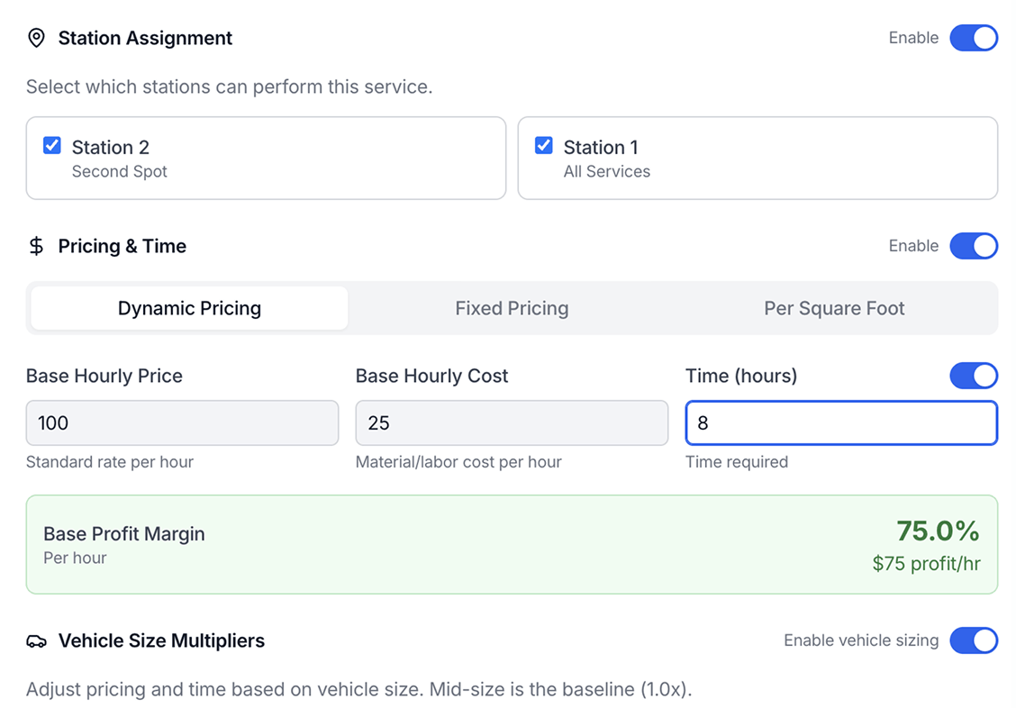 Station assignment and pricing for a service