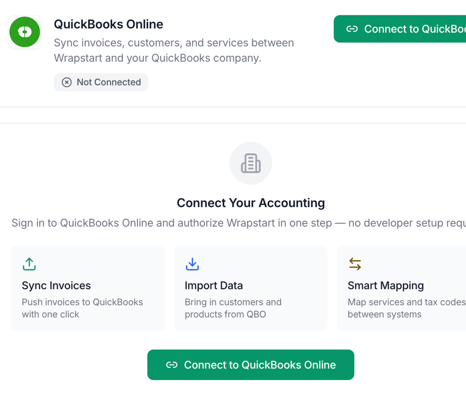 QuickBooks Online integration — sync invoices, import data and smart mapping