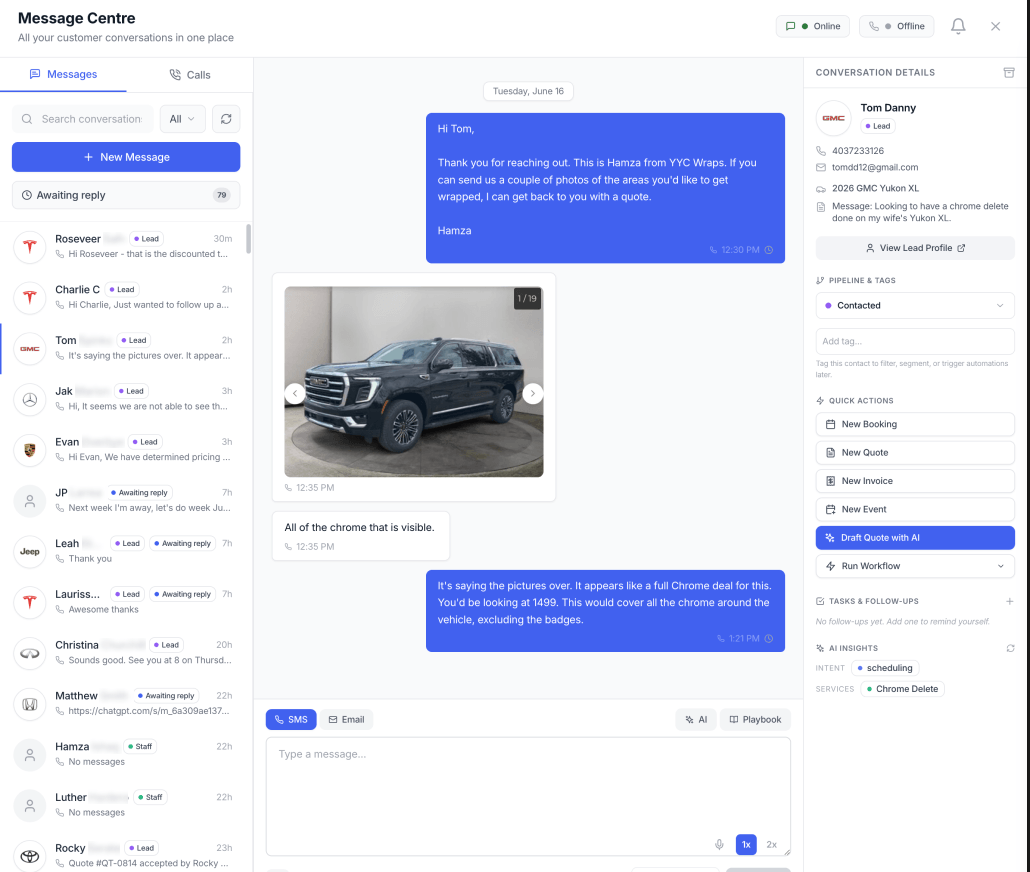 Messaging command center inside Wrapstart
